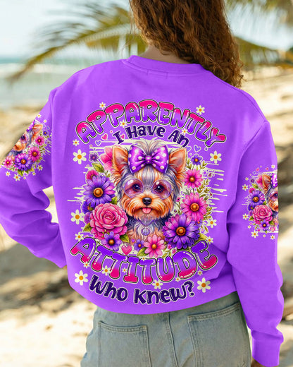 APPARENTLY I HAVE AN ATTITUDE WHO KNEW YORKSHIRE TERRIER DOG ALL OVER PRINT - TY1605261