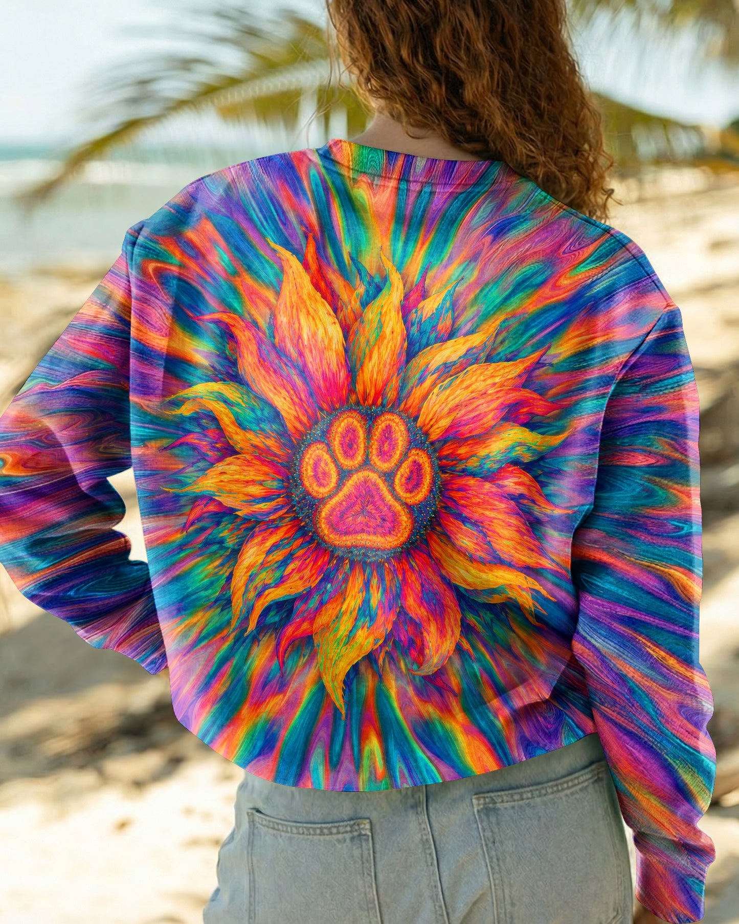 SUNFLOWER WITH PAW PRINT BURST ALL OVER PRINT - TLTW0707263