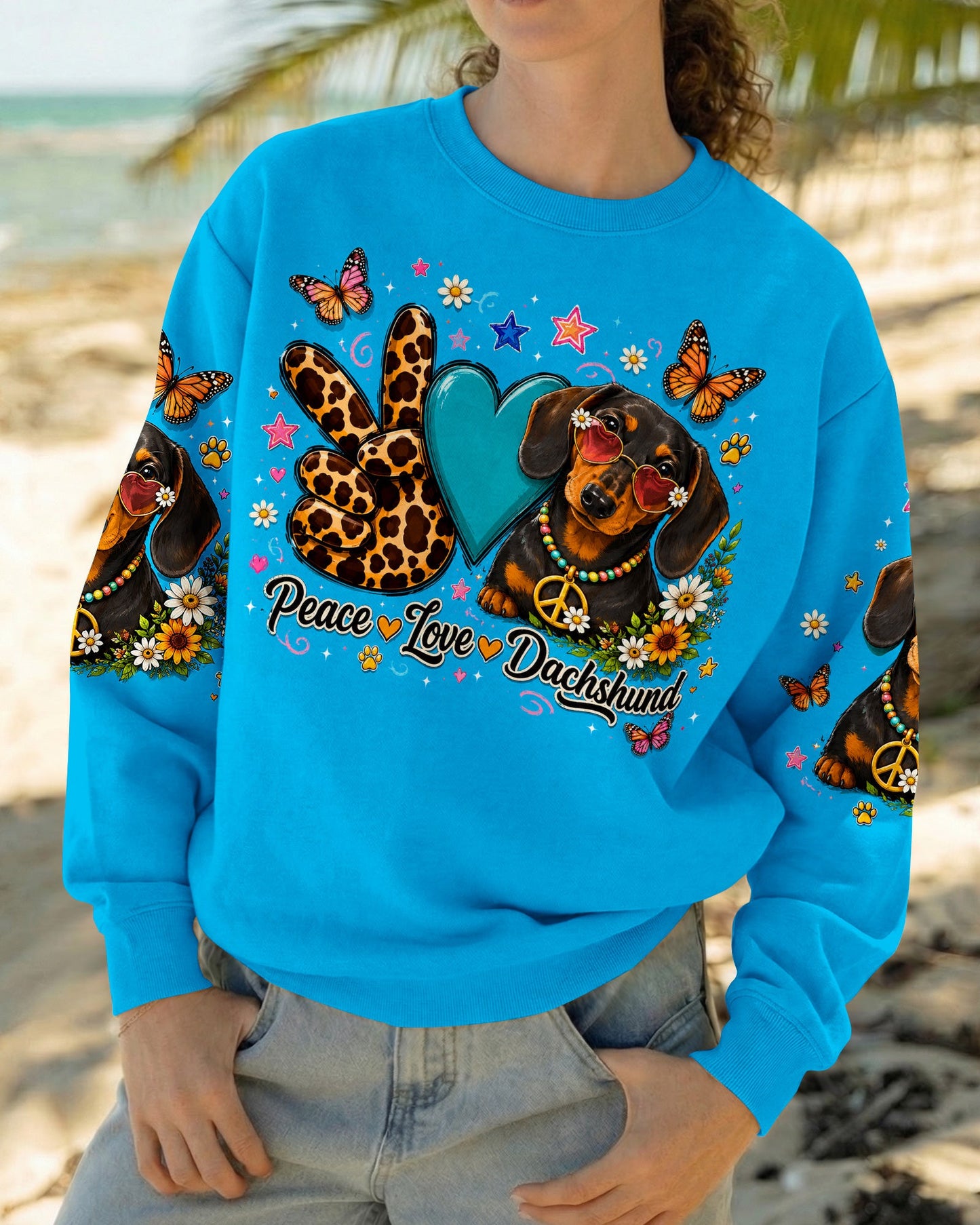 PEACE LOVE DACHSHUND DOG ALL OVER PRINT   - TLHN2005262