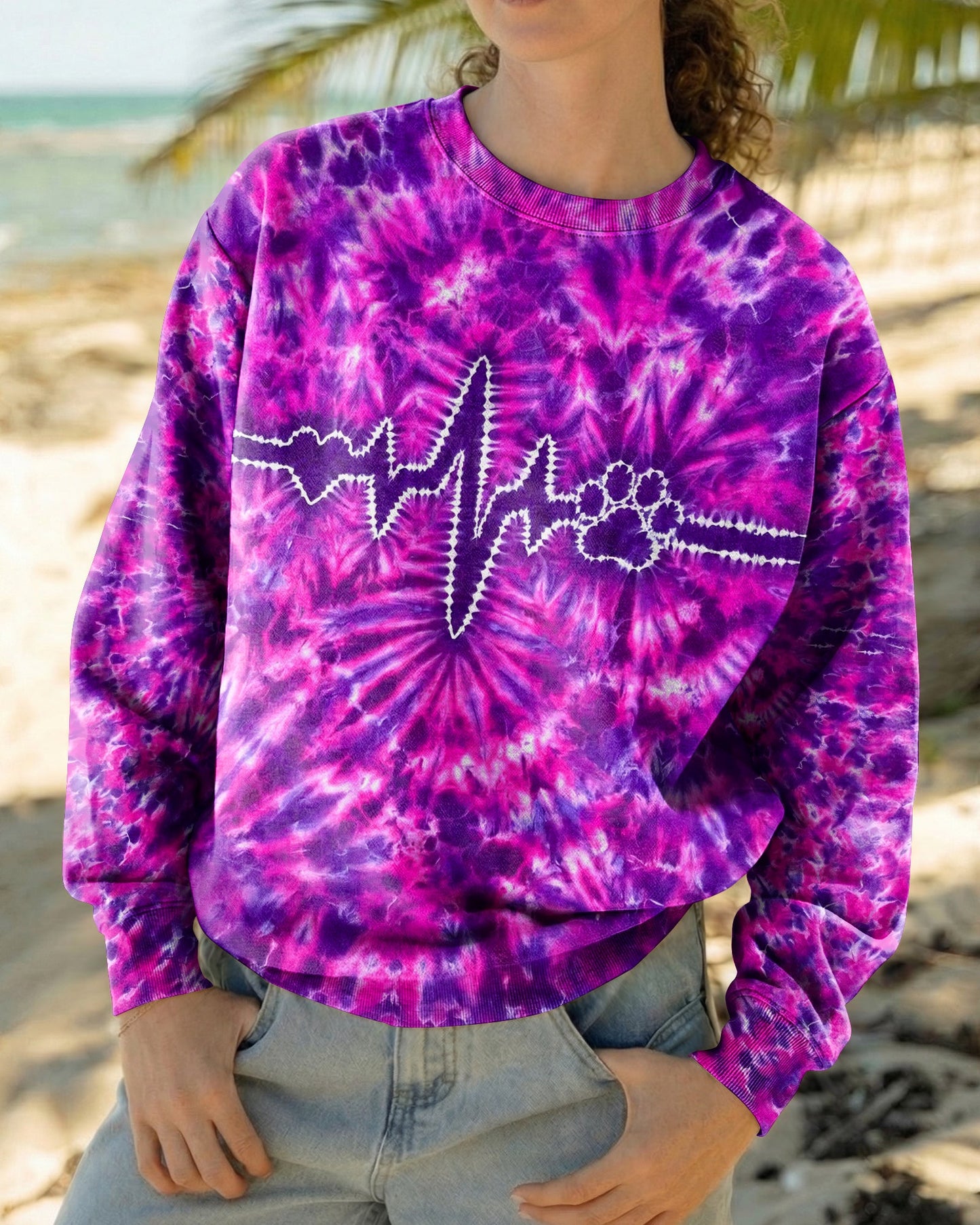 HEARTBEAT PAW PRINT PURPLE PINK BURST ALL OVER PRINT - TLHG1706261