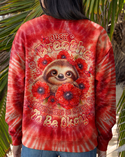 JUST BREATHE SLOTH RED SWIRL ALL OVER PRINT - TLTW0804261