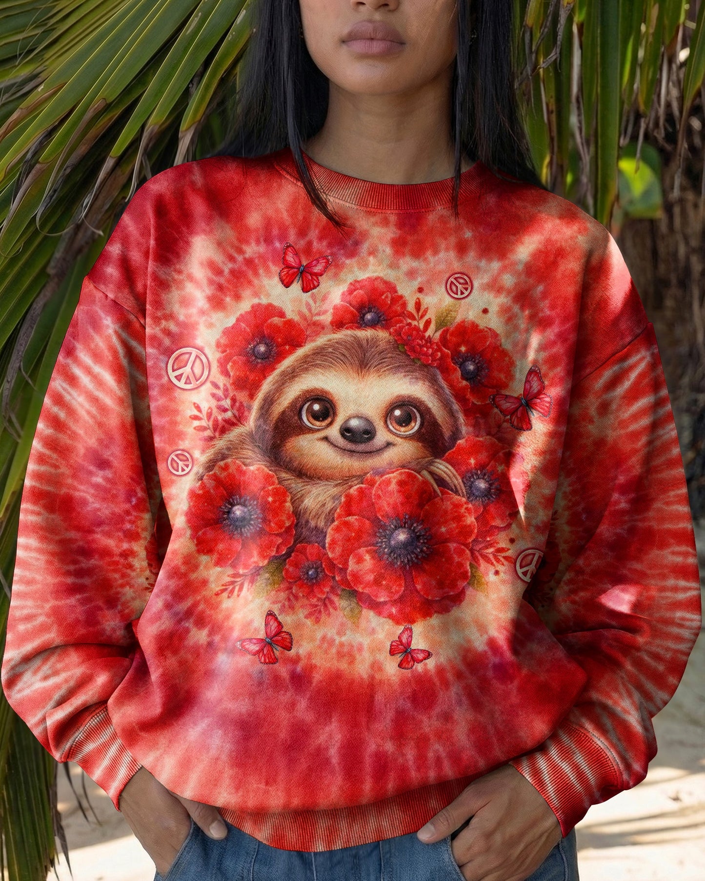 JUST BREATHE SLOTH RED SWIRL ALL OVER PRINT - TLTW0804261
