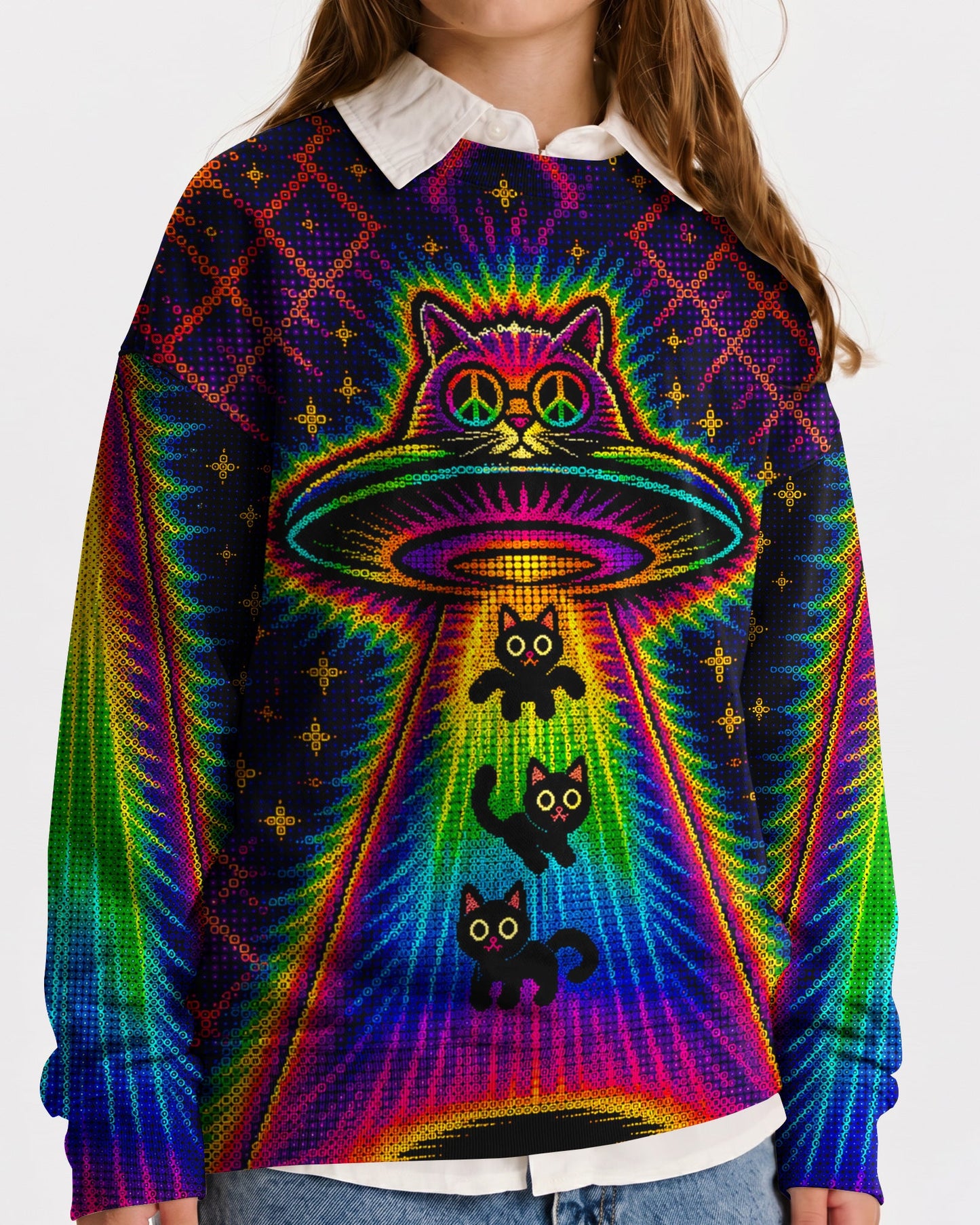 COSMIC CAT ABDUCTION PSYCHEDELIC RAINBOW BEAM  KIDS ALL OVER PRINT - KMTM1006261