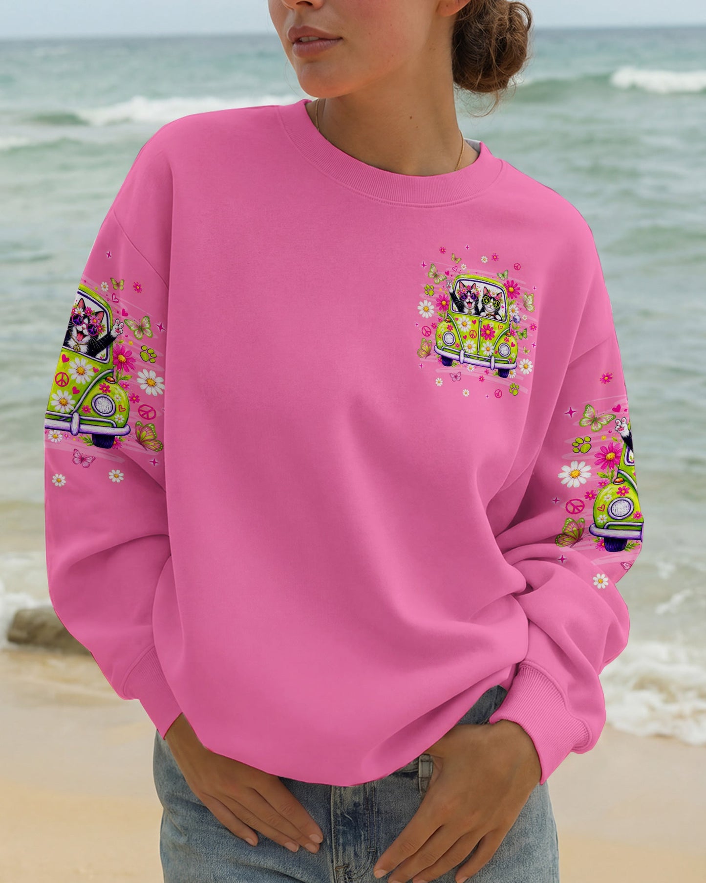 PEACE LOVE AND MEOW CAT HIPPIE CAR ALL OVER PRINT - TLNT0807263