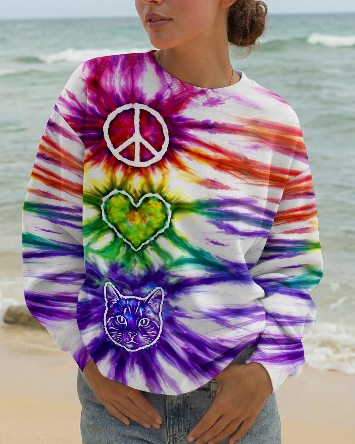 PEACE LOVE CAT FACE ALL OVER PRINT - TLHG15042641