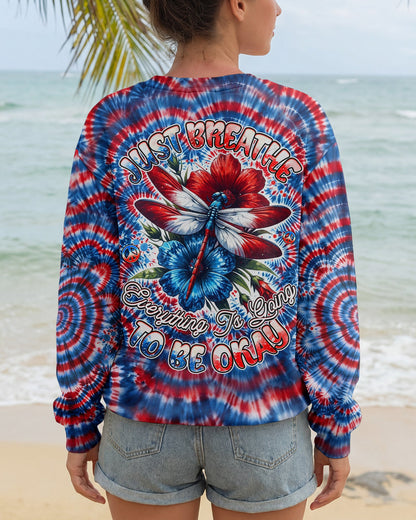 JUST BREATHE DRAGONFLY RED WHITE & BLUE SWIRL ALL OVER PRINT - TLHG0304262