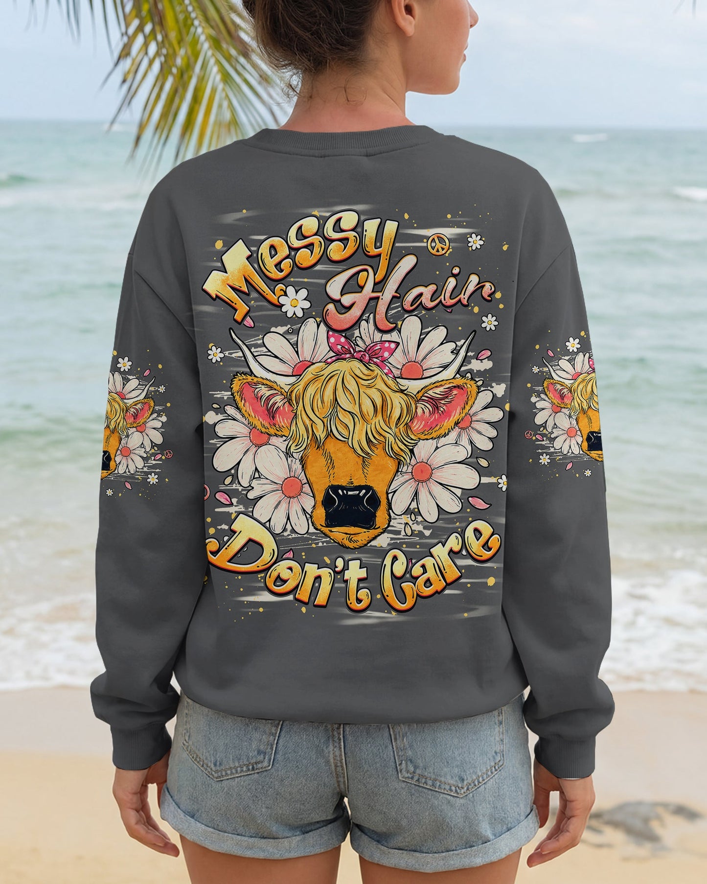 MESSY HAIR DON'T CARE COW ALL OVER PRINT - TLHG1806262