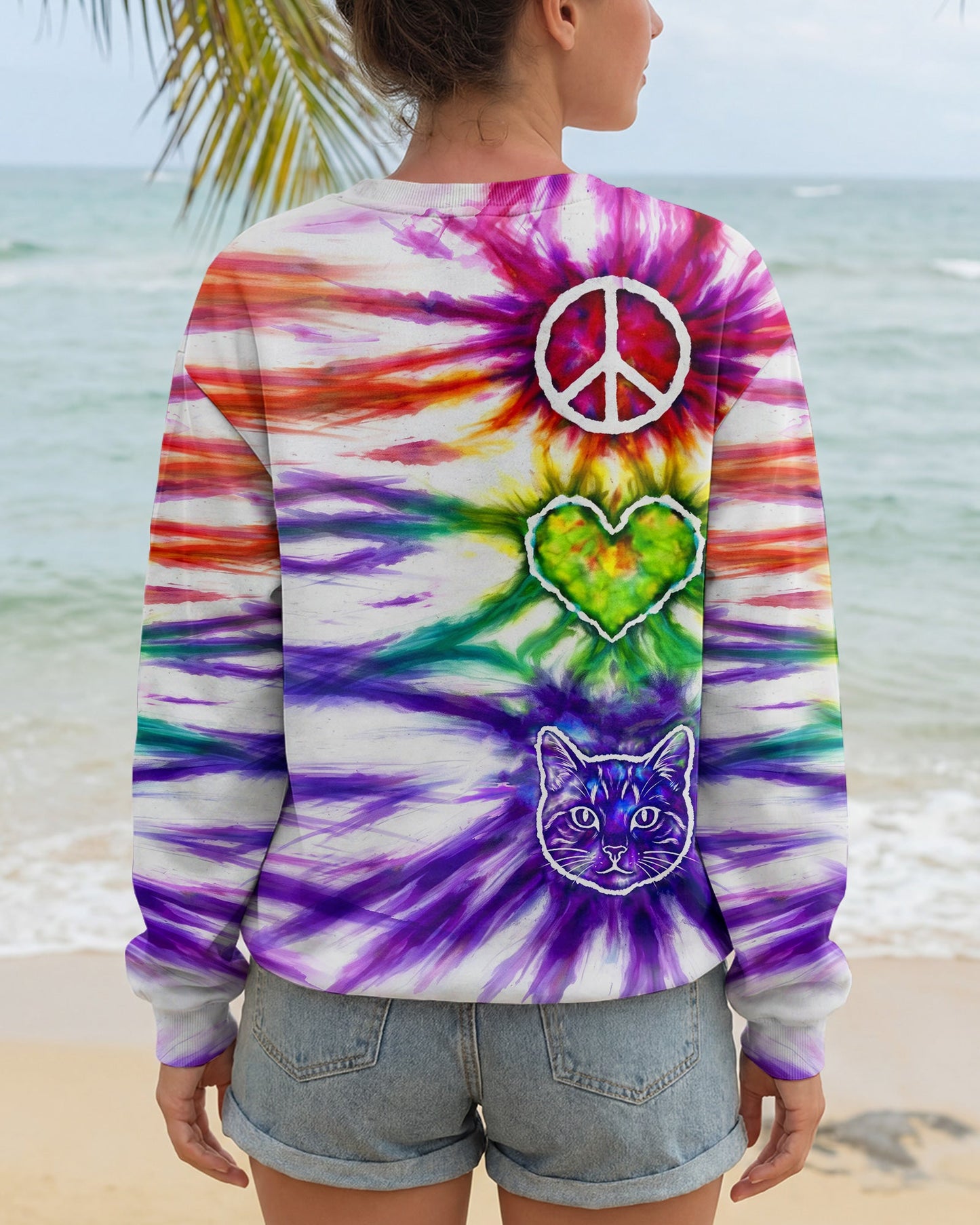 PEACE LOVE CAT FACE ALL OVER PRINT - TLHG15042641