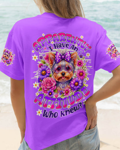 APPARENTLY I HAVE AN ATTITUDE WHO KNEW YORKSHIRE TERRIER DOG ALL OVER PRINT - TY1605261