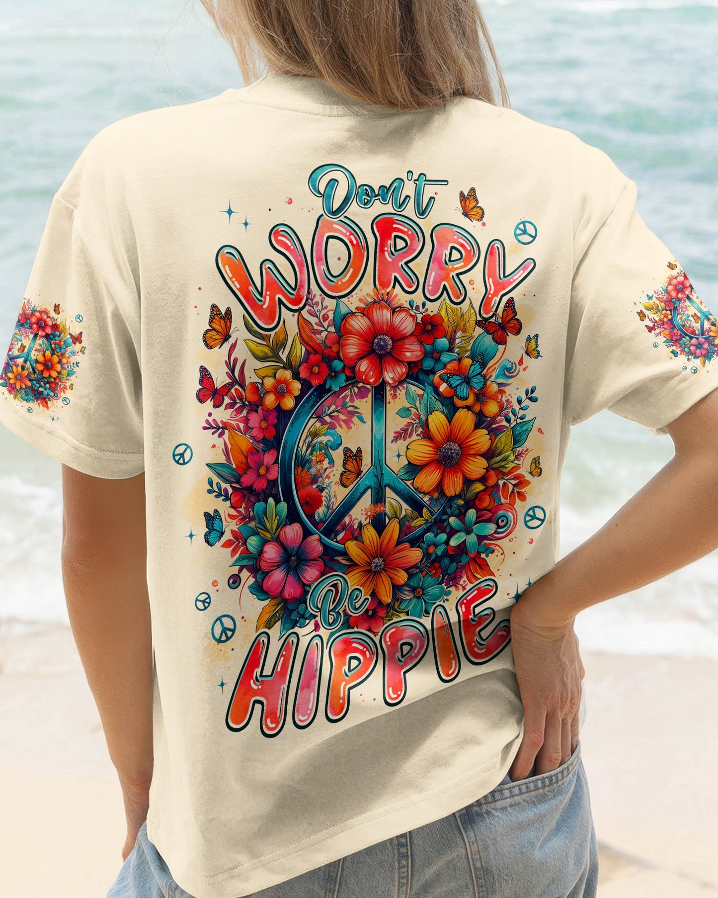 DON'T WORRY BE HIPPIE FLOWERS ALL OVER PRINT - TYPQ1404261