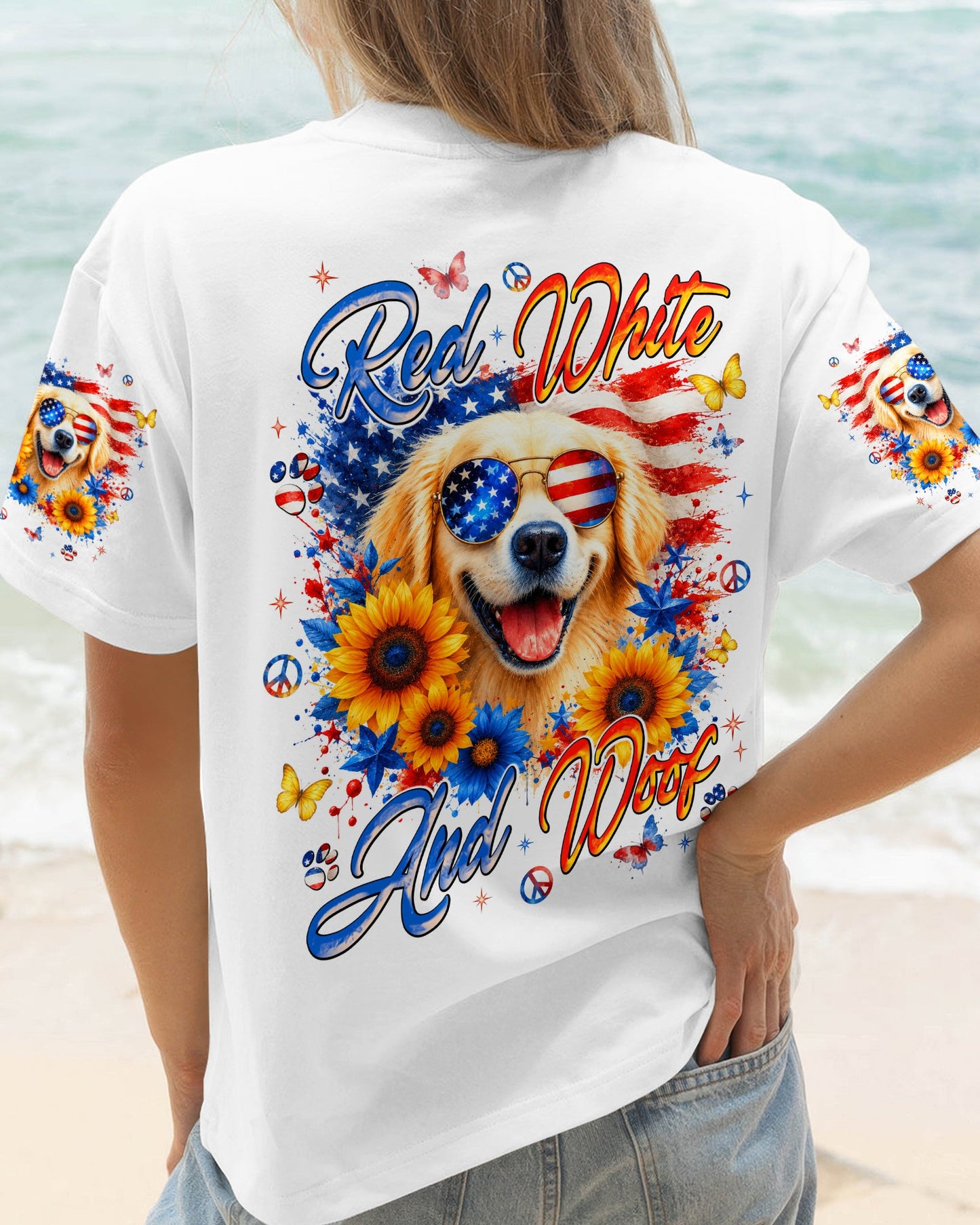 RED WHITE & WOOF GOLDEN RETRIEVER DOG ALL OVER PRINT - TLNT1905264