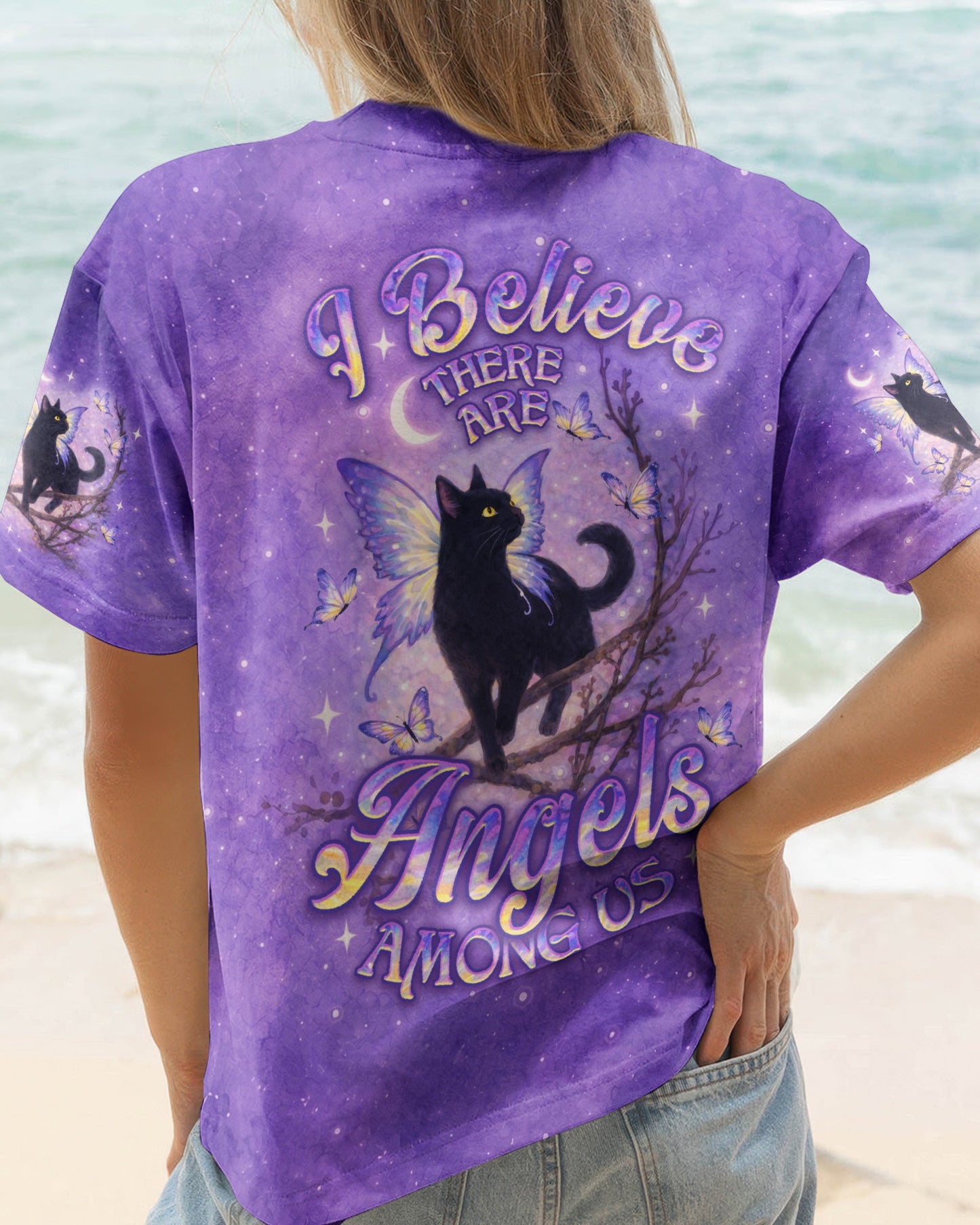I BELIEVE THERE ARE ANGELS AMONG US BLACK CAT ALL OVER PRINT - TLNO1205261