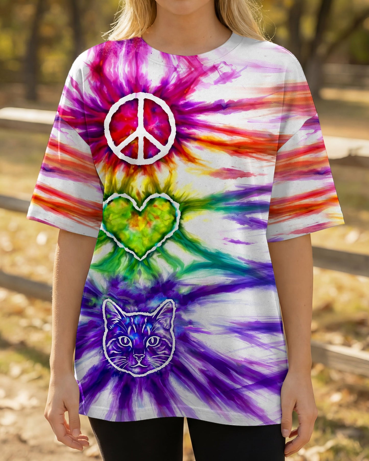 PEACE LOVE CAT FACE ALL OVER PRINT - TLHG15042641