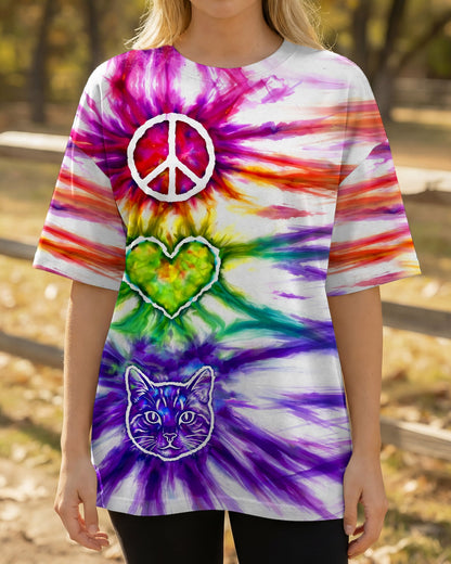PEACE LOVE CAT FACE ALL OVER PRINT - TLHG15042641