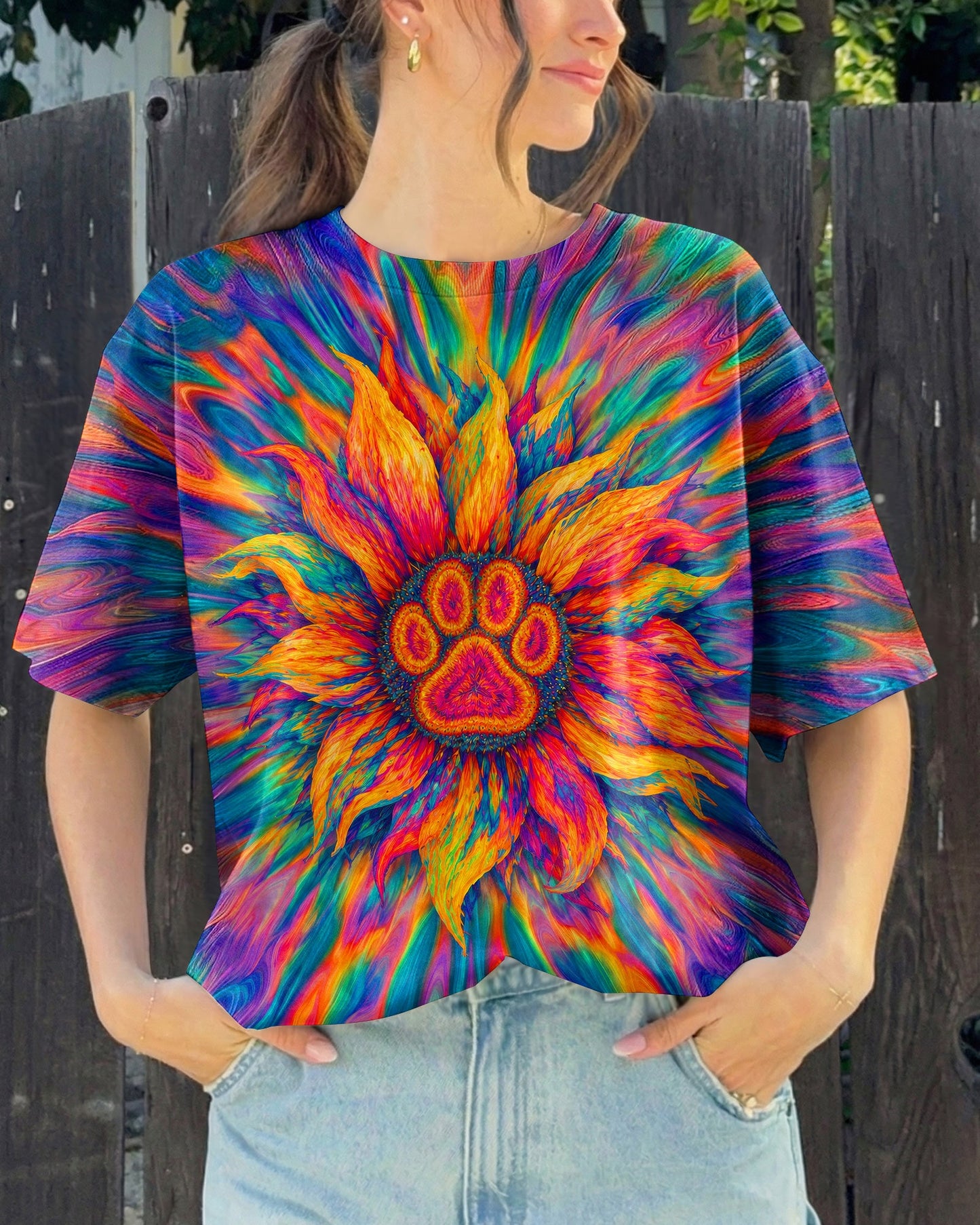 SUNFLOWER WITH PAW PRINT BURST ALL OVER PRINT - TLTW0707263