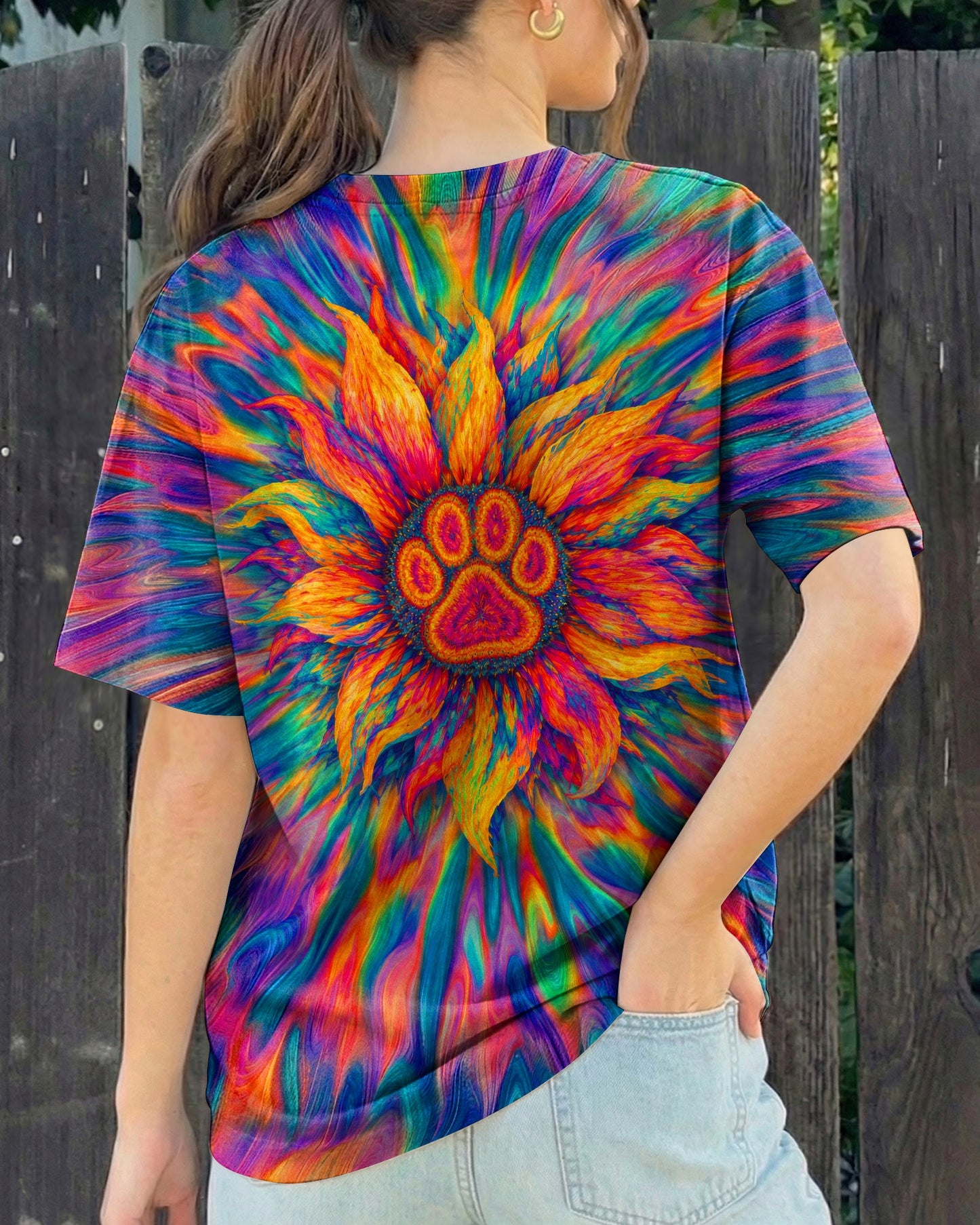 SUNFLOWER WITH PAW PRINT BURST ALL OVER PRINT - TLTW0707263
