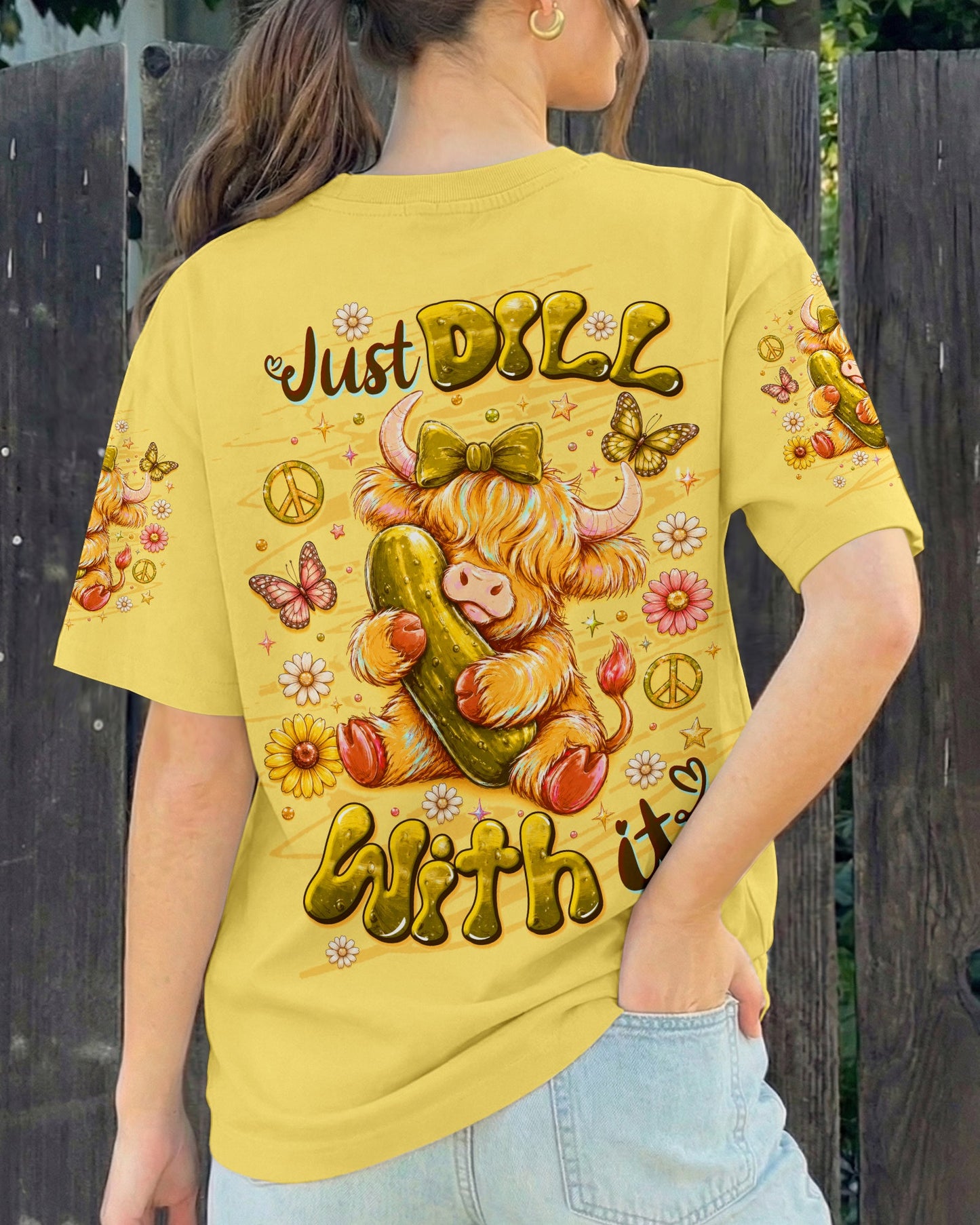 JUST DILL WITH IT  HIGHLAND COW ALL OVER PRINT  - TLTW1006261