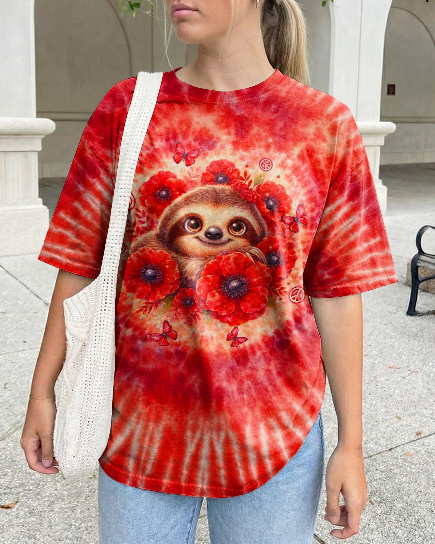 JUST BREATHE SLOTH RED SWIRL ALL OVER PRINT - TLTW0804261