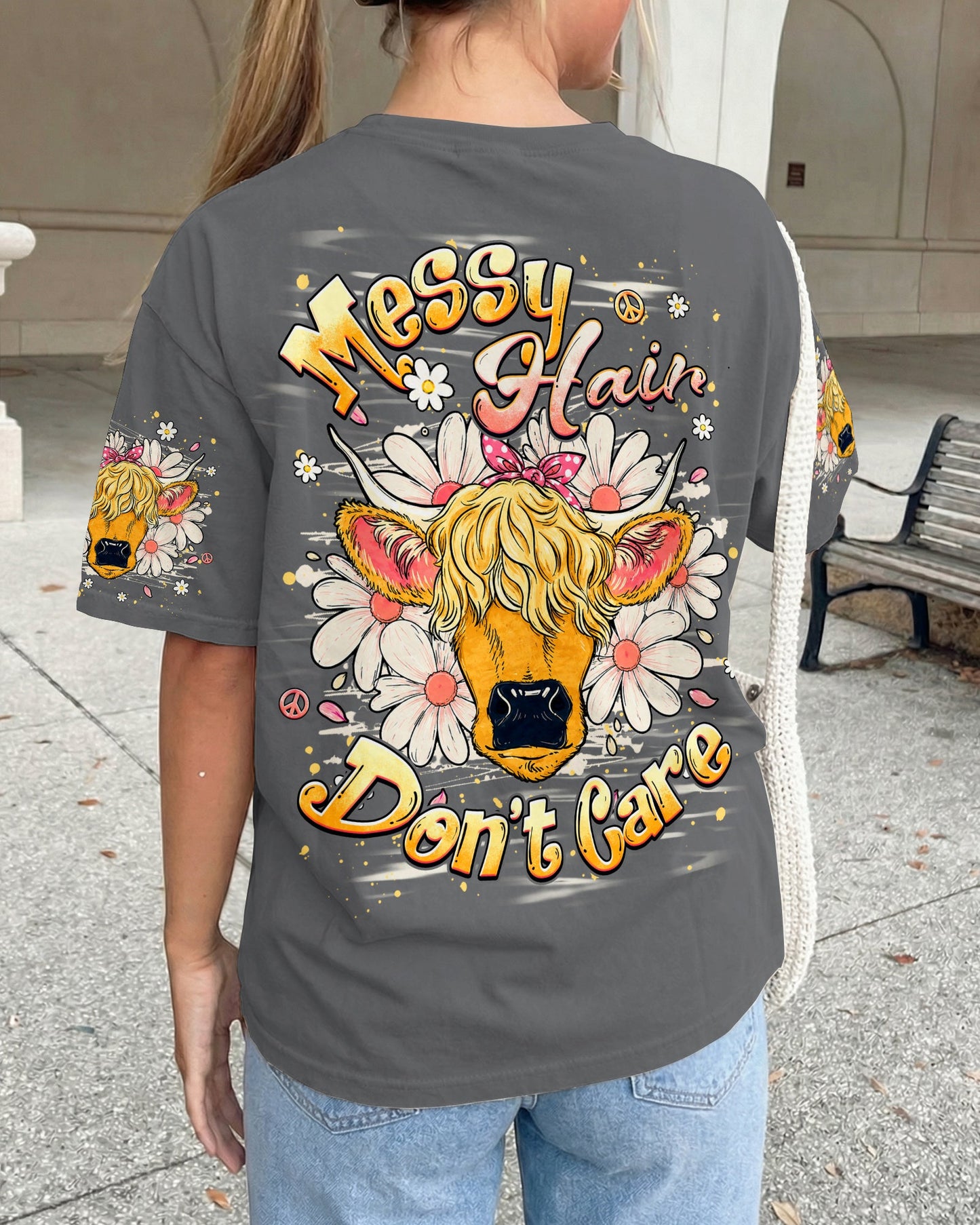 MESSY HAIR DON'T CARE COW ALL OVER PRINT - TLHG1806262