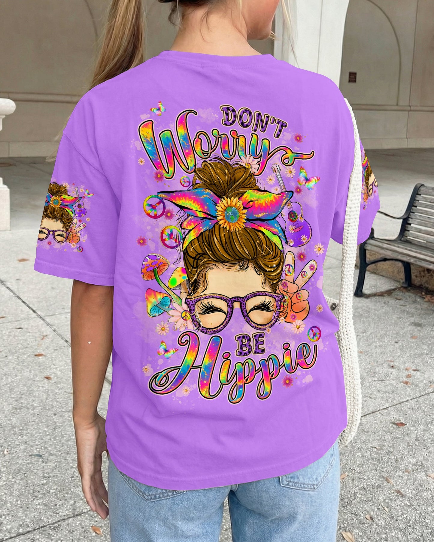 DON'T WORRY BE HIPPIE MESSY BUN ALL OVER PRINT - TYLN3006262