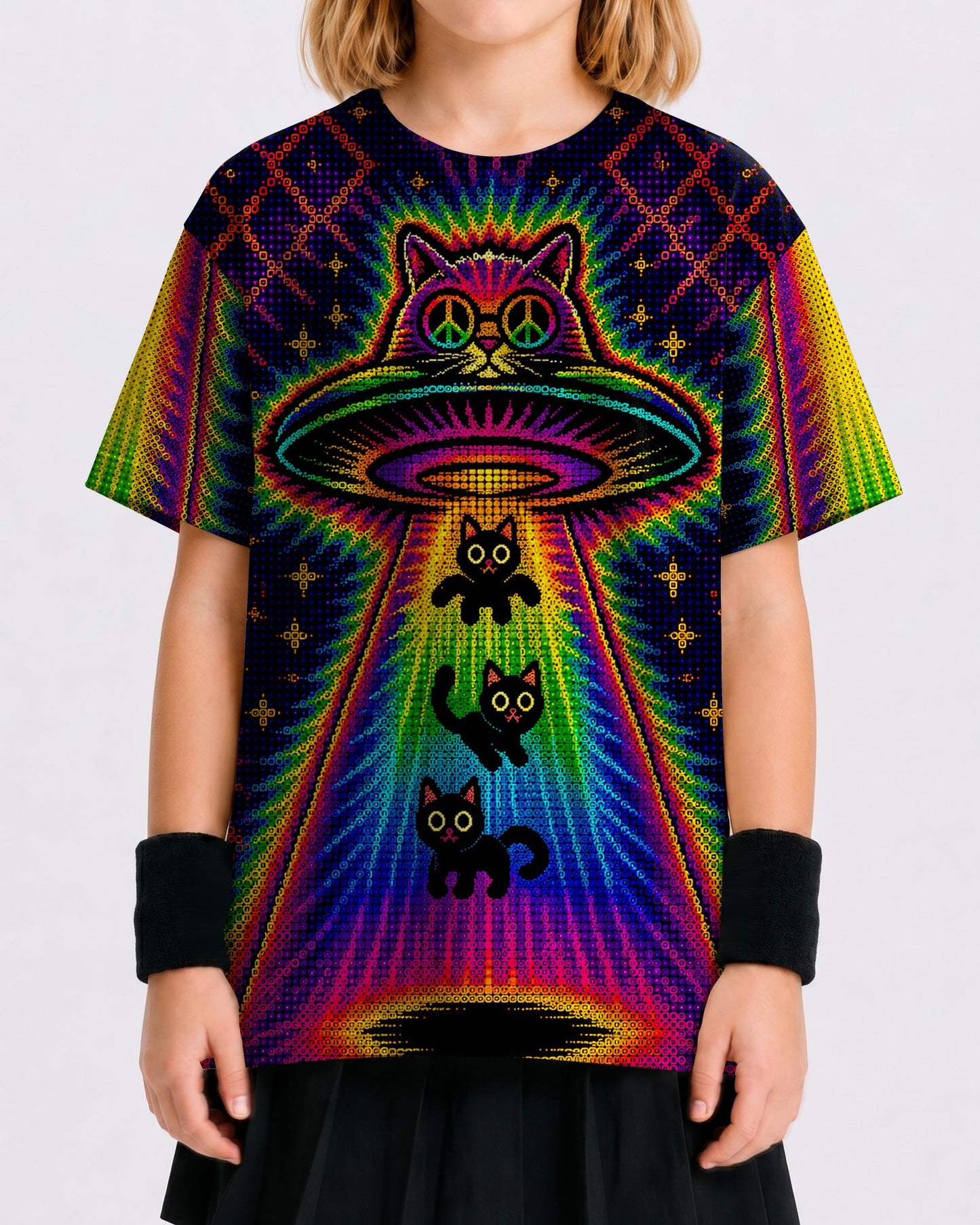 COSMIC CAT ABDUCTION PSYCHEDELIC RAINBOW BEAM  KIDS ALL OVER PRINT - KMTM1006261