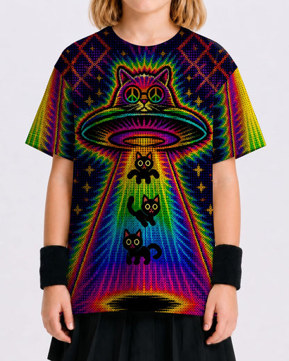 COSMIC CAT ABDUCTION PSYCHEDELIC RAINBOW BEAM  KIDS ALL OVER PRINT - KMTM1006261