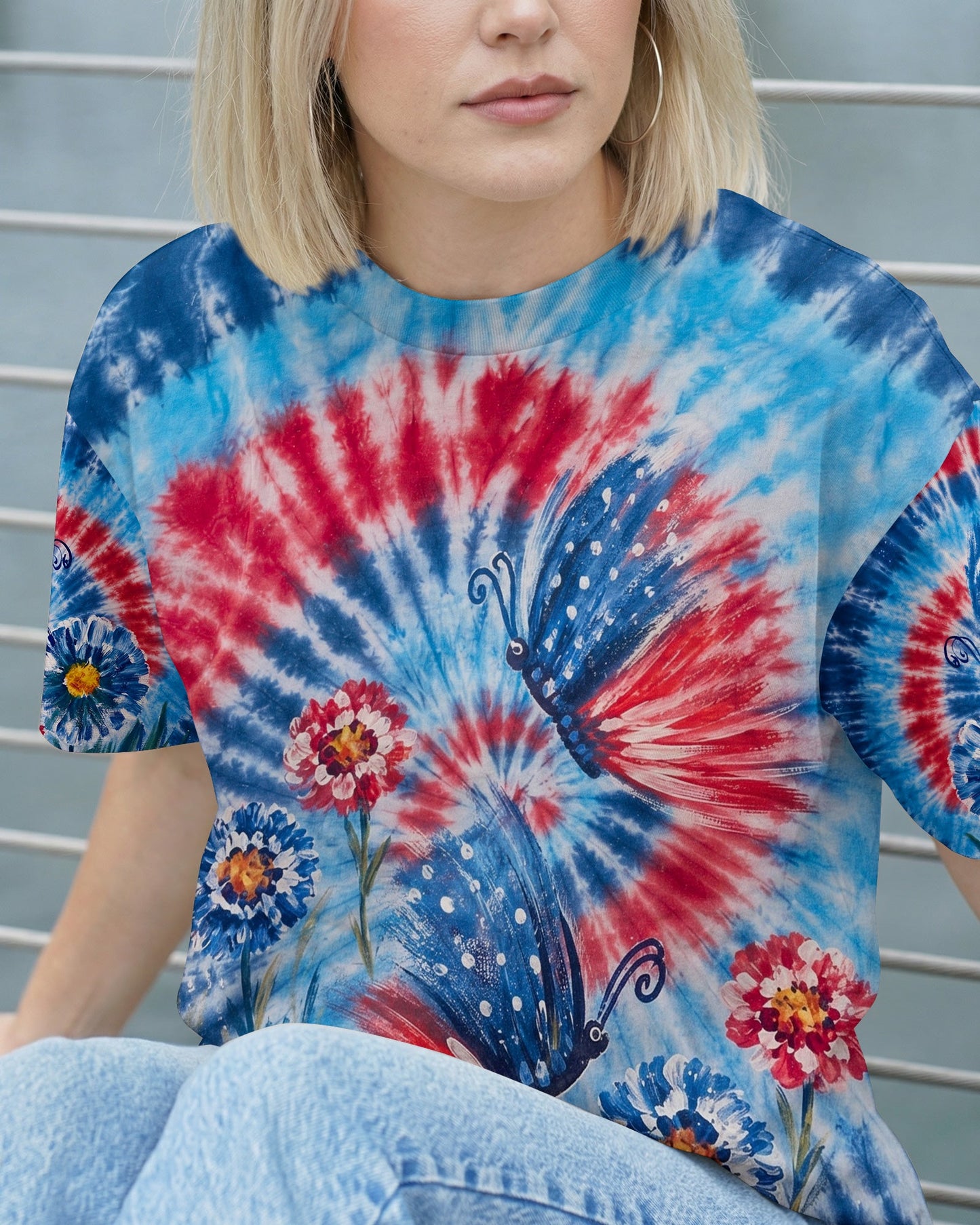 RED WHITE BLUE BUTTERFLY ALL OVER PRINT - RITD2406261