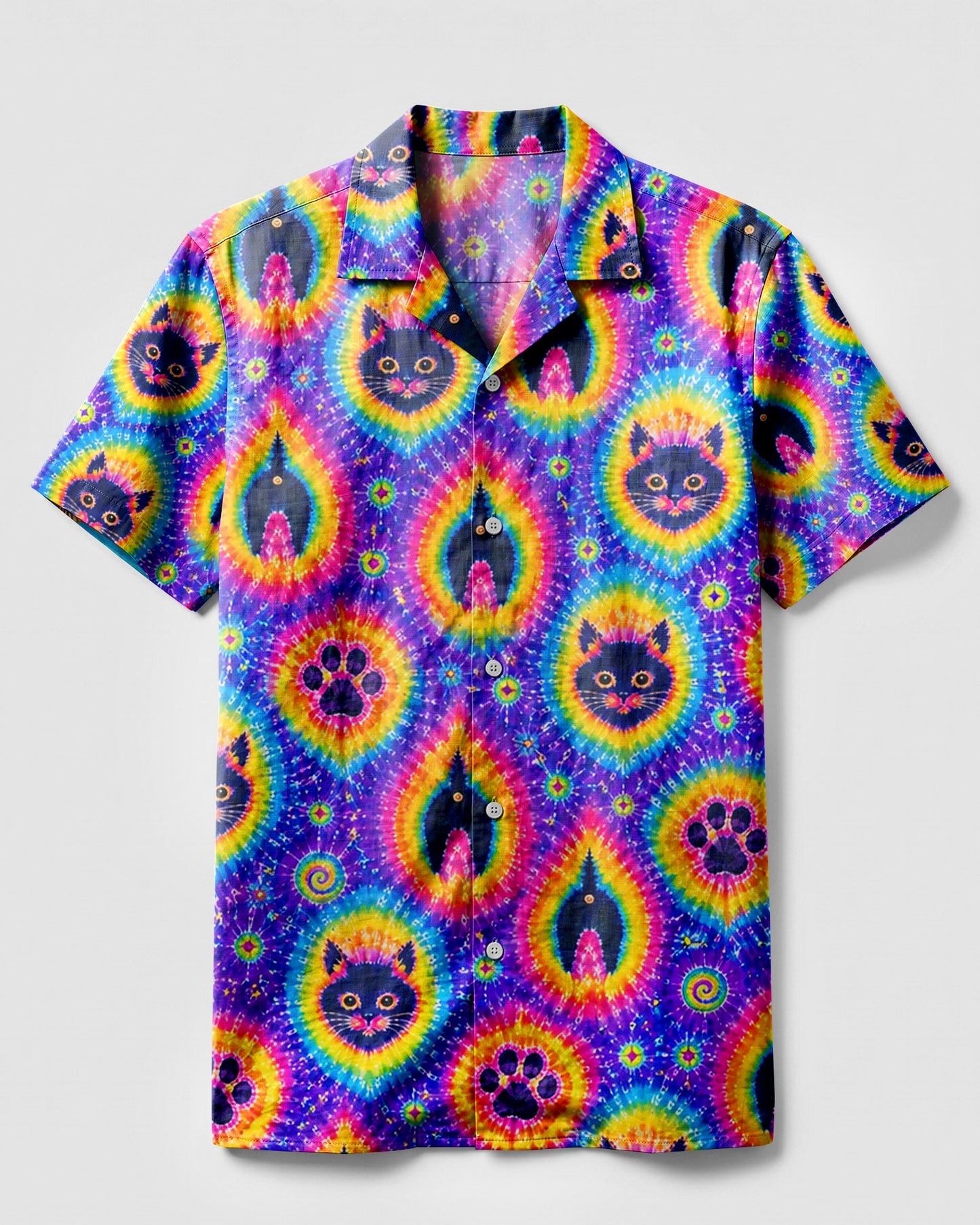 FUNNY CAT PAW PRINT CAMP SHIRT - TLHN1606263