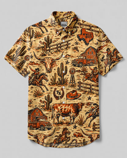 WILD WEST VINTAGE  TEXAS PATTERN BUTTON-DOWN COLLAR SHIRT  - TLHN2606263