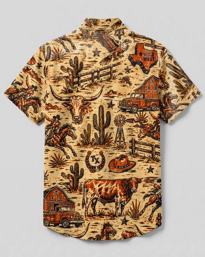 WILD WEST VINTAGE  TEXAS PATTERN BUTTON-DOWN COLLAR SHIRT  - TLHN2606263