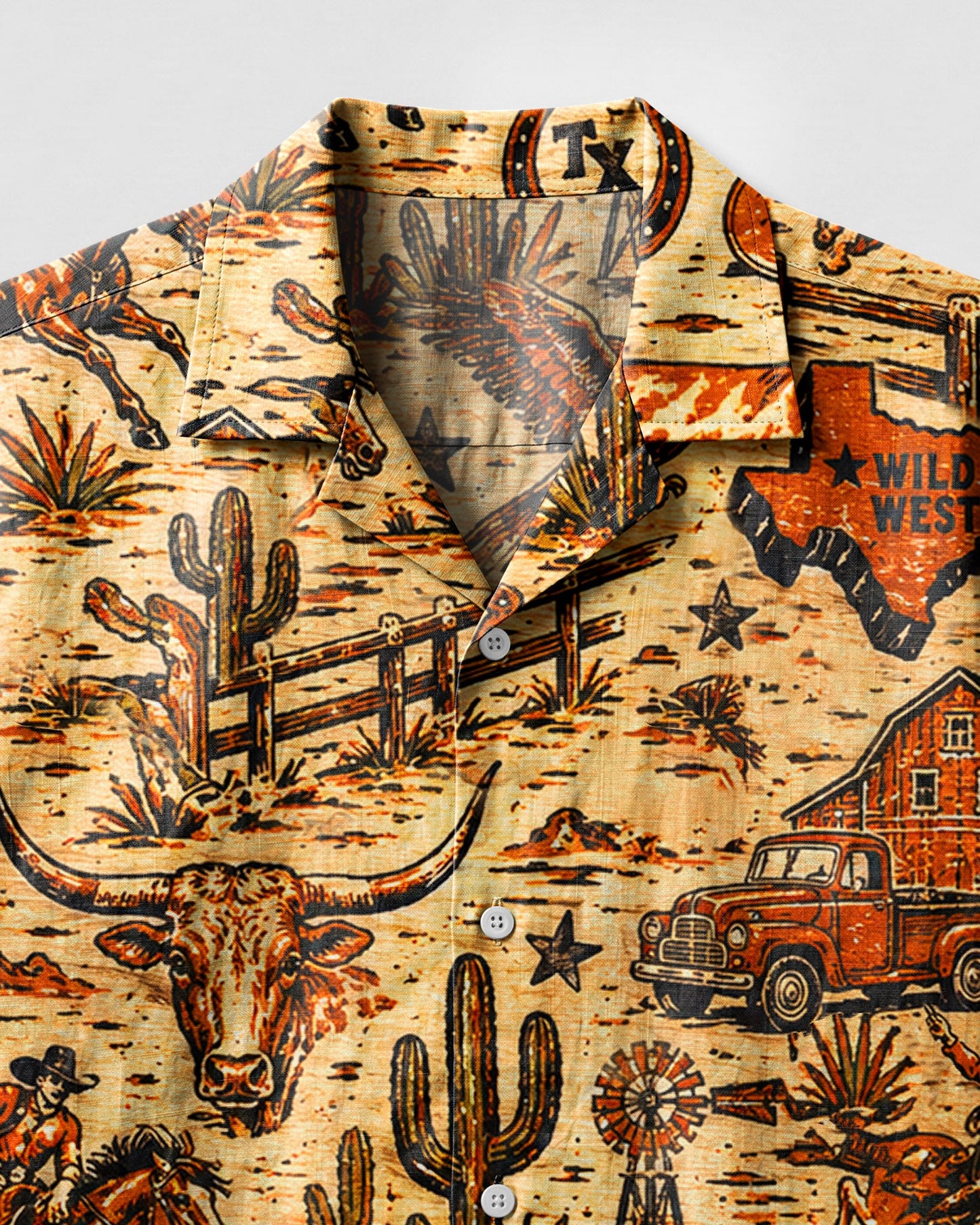 WILD WEST VINTAGE  TEXAS PATTERN CAMP SHIRT  - TLHN2606264