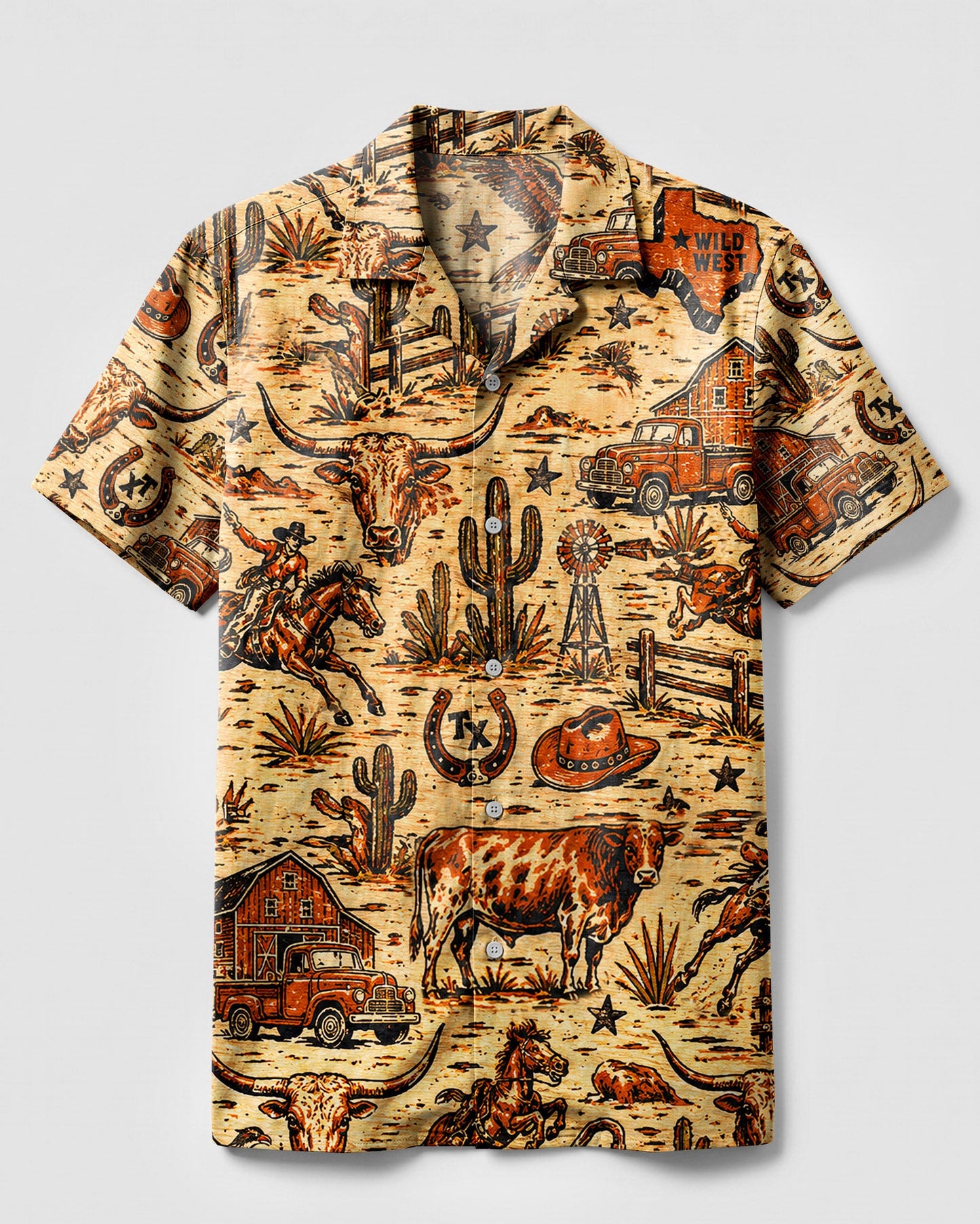 WILD WEST VINTAGE  TEXAS PATTERN CAMP SHIRT  - TLHN2606264