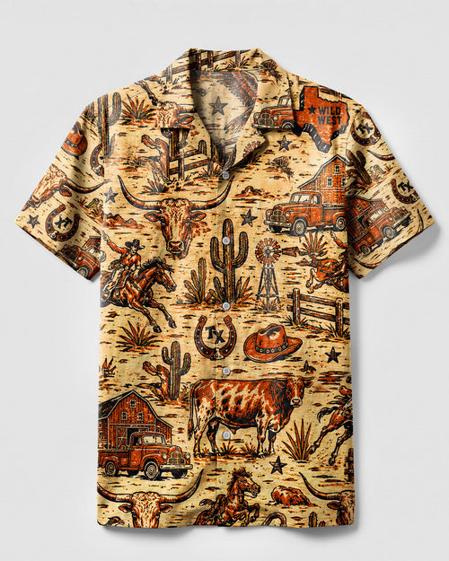 WILD WEST VINTAGE  TEXAS PATTERN CAMP SHIRT  - TLHN2606264