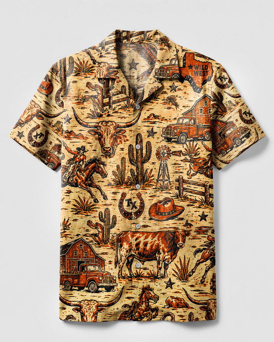 WILD WEST VINTAGE  TEXAS PATTERN CAMP SHIRT  - TLHN2606264