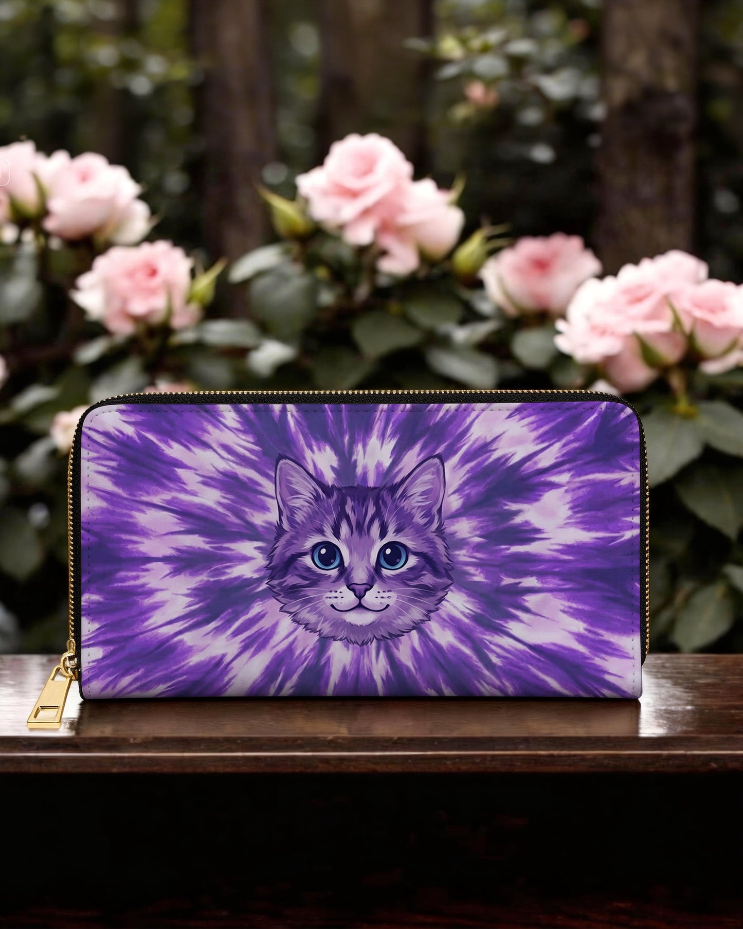 PURPLE AURA CAT ZIPPER LEATHER WALLET - TYPQ13042610