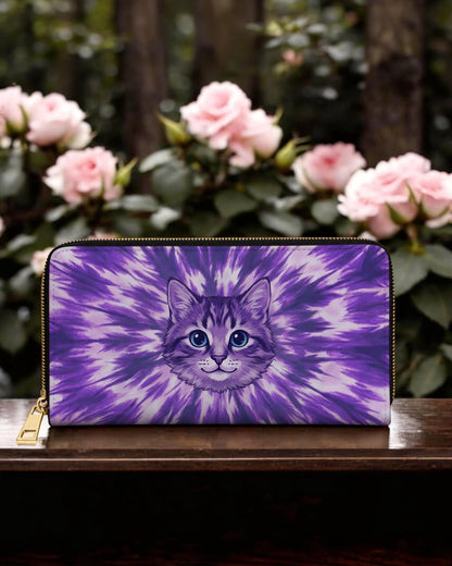 PURPLE AURA CAT ZIPPER LEATHER WALLET - TYPQ13042610