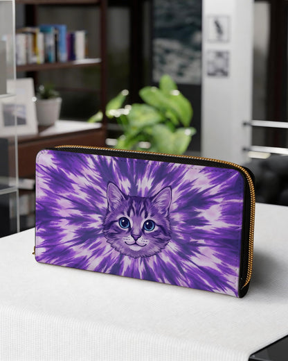 PURPLE AURA CAT ZIPPER LEATHER WALLET - TYPQ13042610