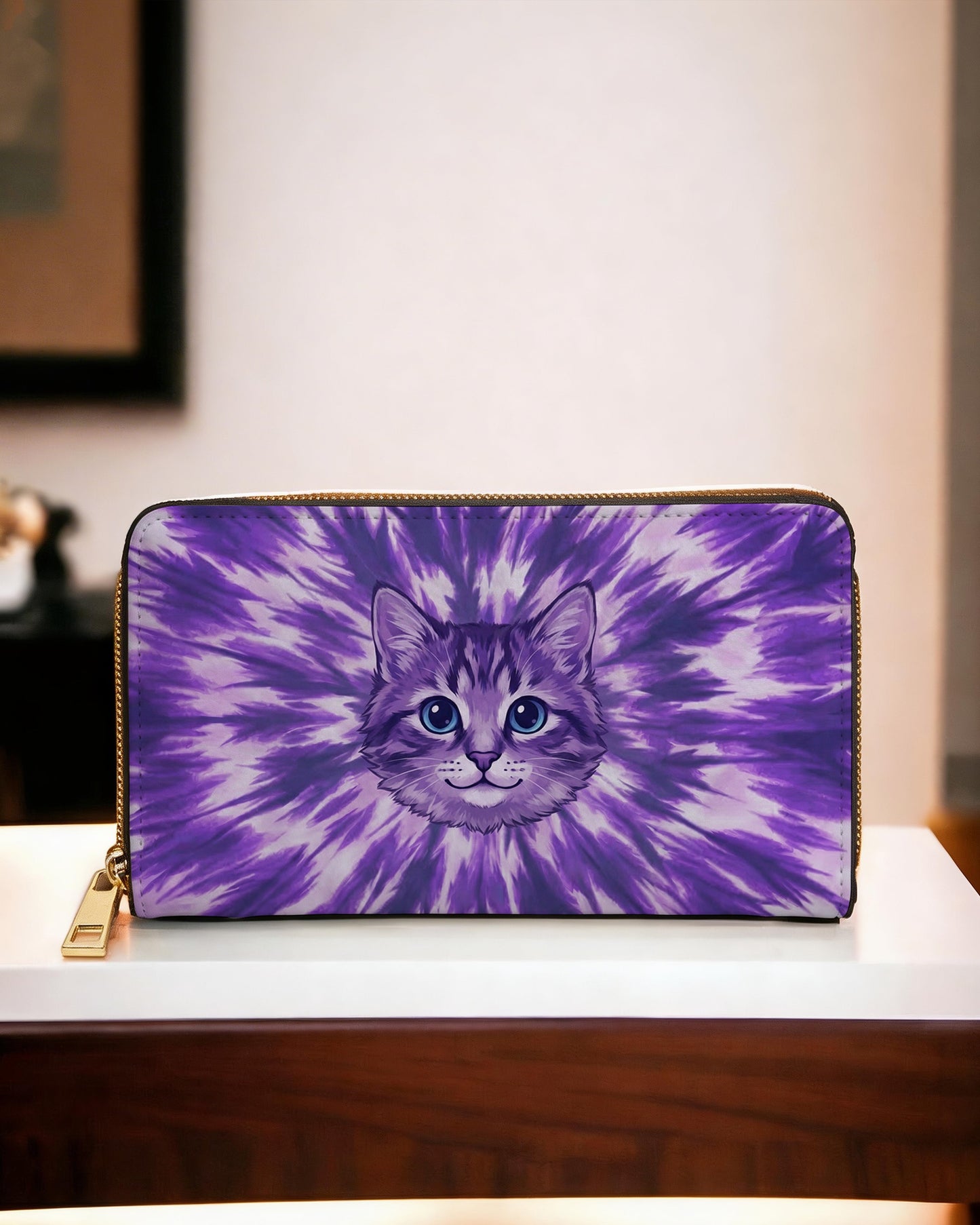 PURPLE AURA CAT ZIPPER LEATHER WALLET - TYPQ13042610