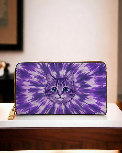 PURPLE AURA CAT ZIPPER LEATHER WALLET - TYPQ13042610