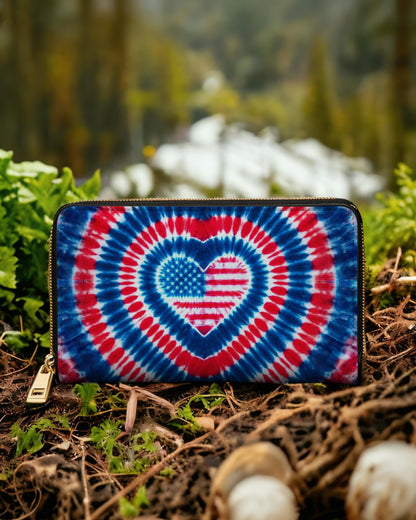 AMERICAN FLAG HEART ZIPPER LEATHER WALLET - TYPQ1304262