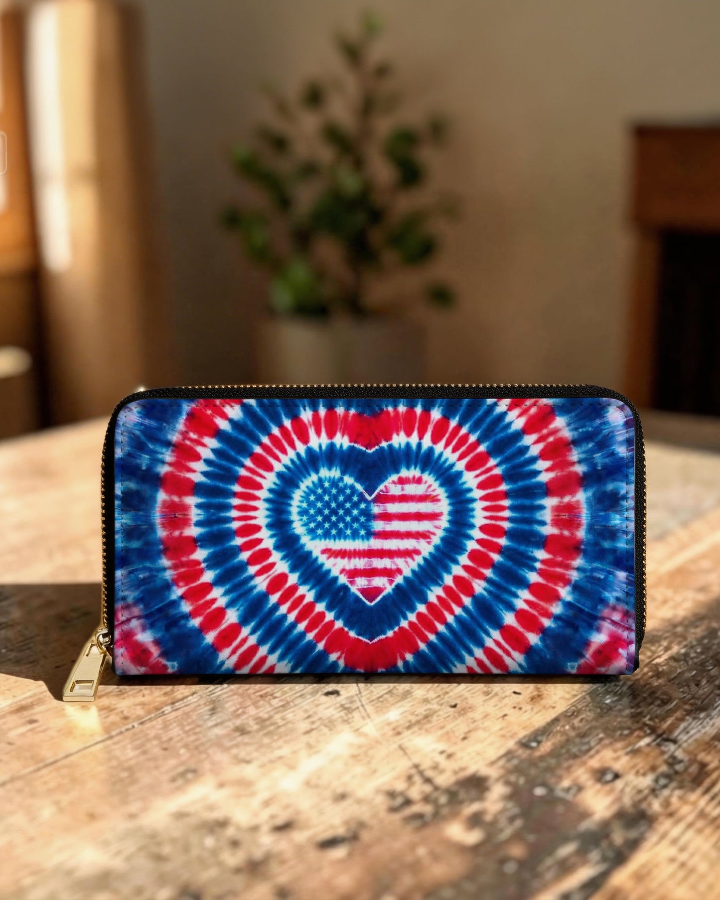 AMERICAN FLAG HEART ZIPPER LEATHER WALLET - TYPQ1304262