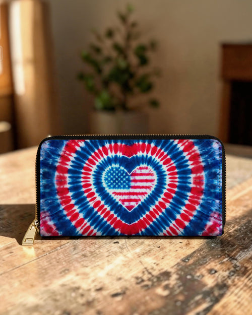 AMERICAN FLAG HEART ZIPPER LEATHER WALLET - TYPQ1304262