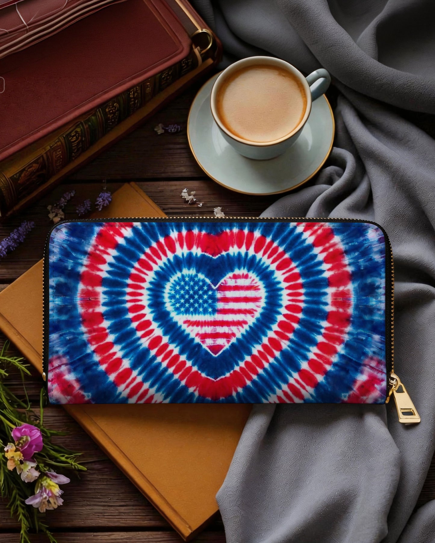 AMERICAN FLAG HEART ZIPPER LEATHER WALLET - TYPQ1304262