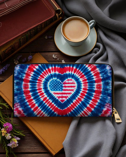 AMERICAN FLAG HEART ZIPPER LEATHER WALLET - TYPQ1304262