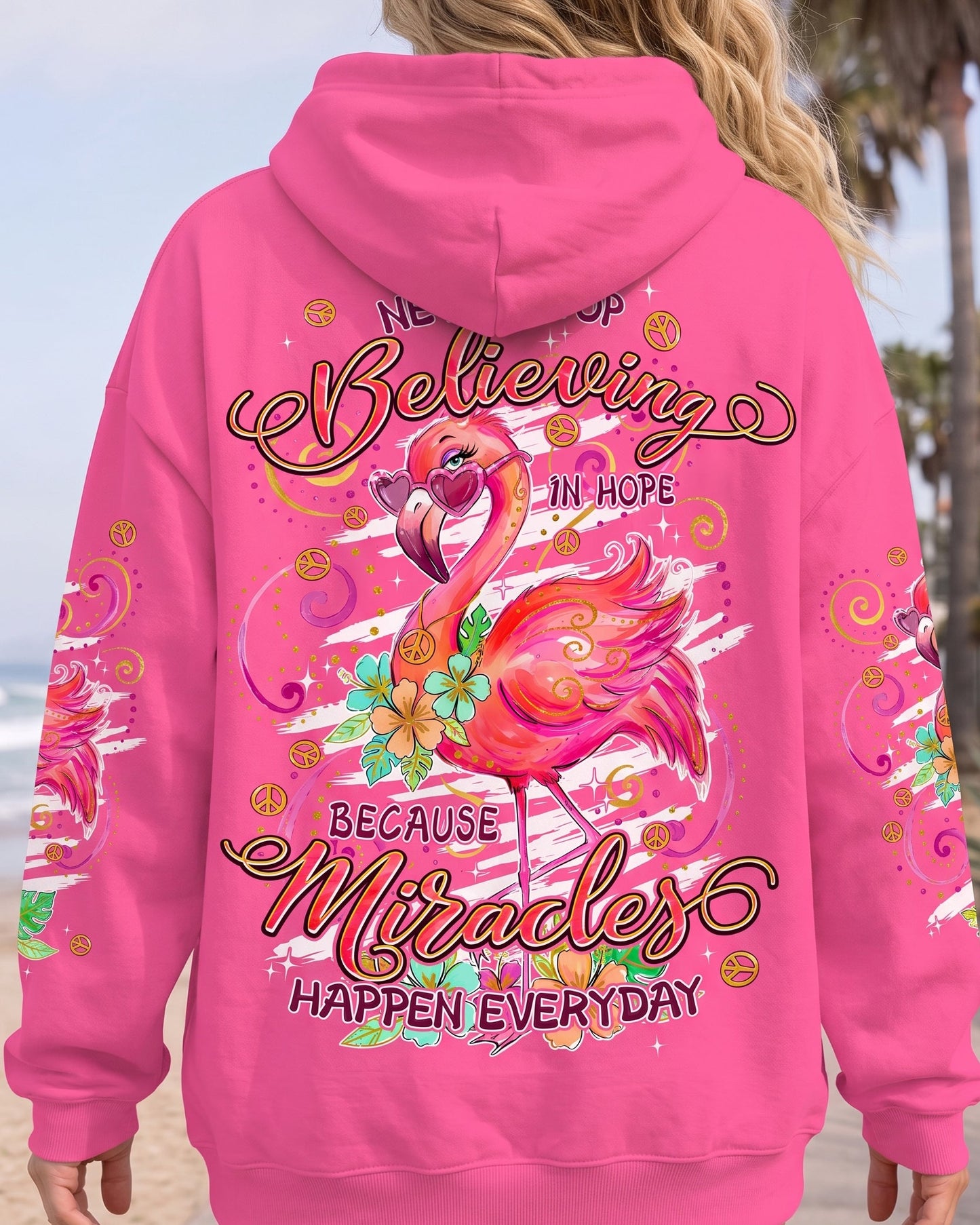 MIRACLES HAPPEN EVERYDAY FLAMINGO ALL OVER PRINT - TYPQ3006261