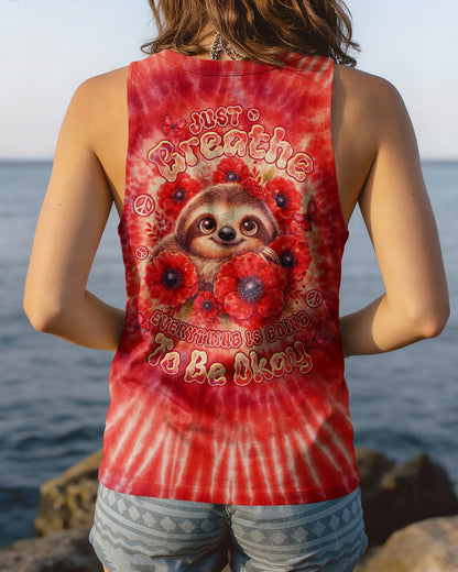 JUST BREATHE SLOTH RED SWIRL ALL OVER PRINT - TLTW0804261