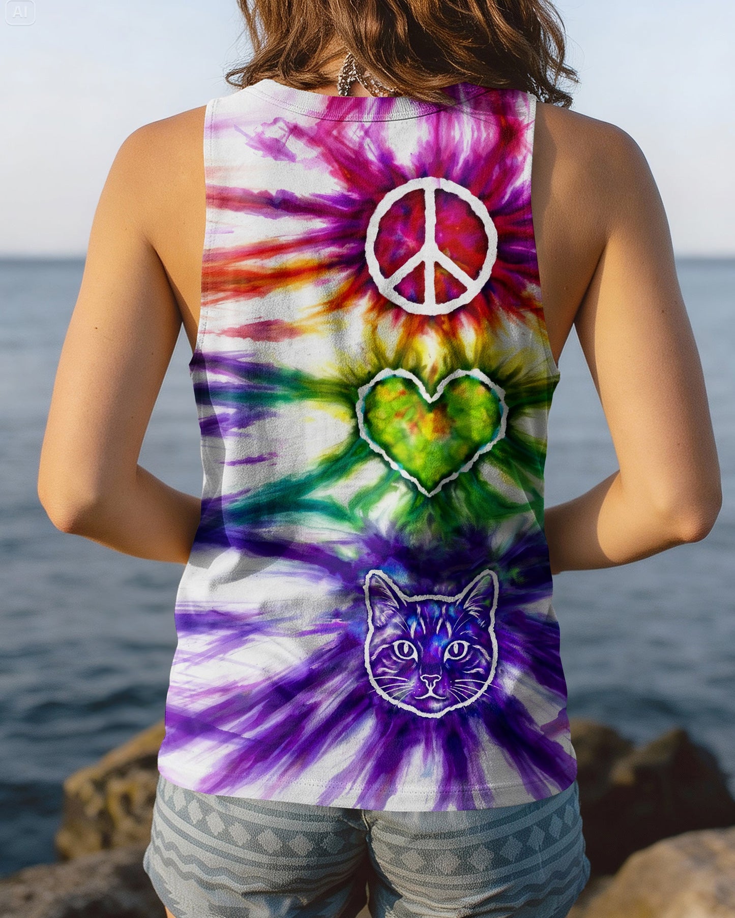 PEACE LOVE CAT FACE ALL OVER PRINT - TLHG15042641