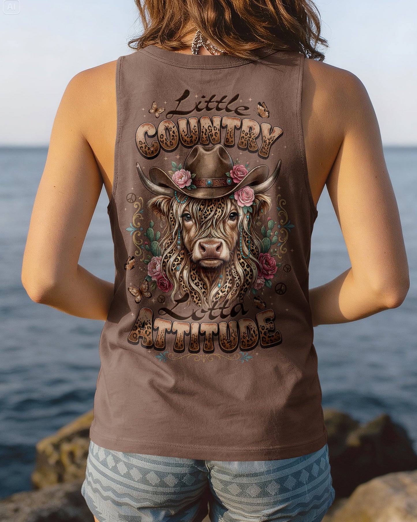 LITTLE COUNTRY LOTTA ATTITUDE COW ALL OVER PRINT  - TLTW1006264