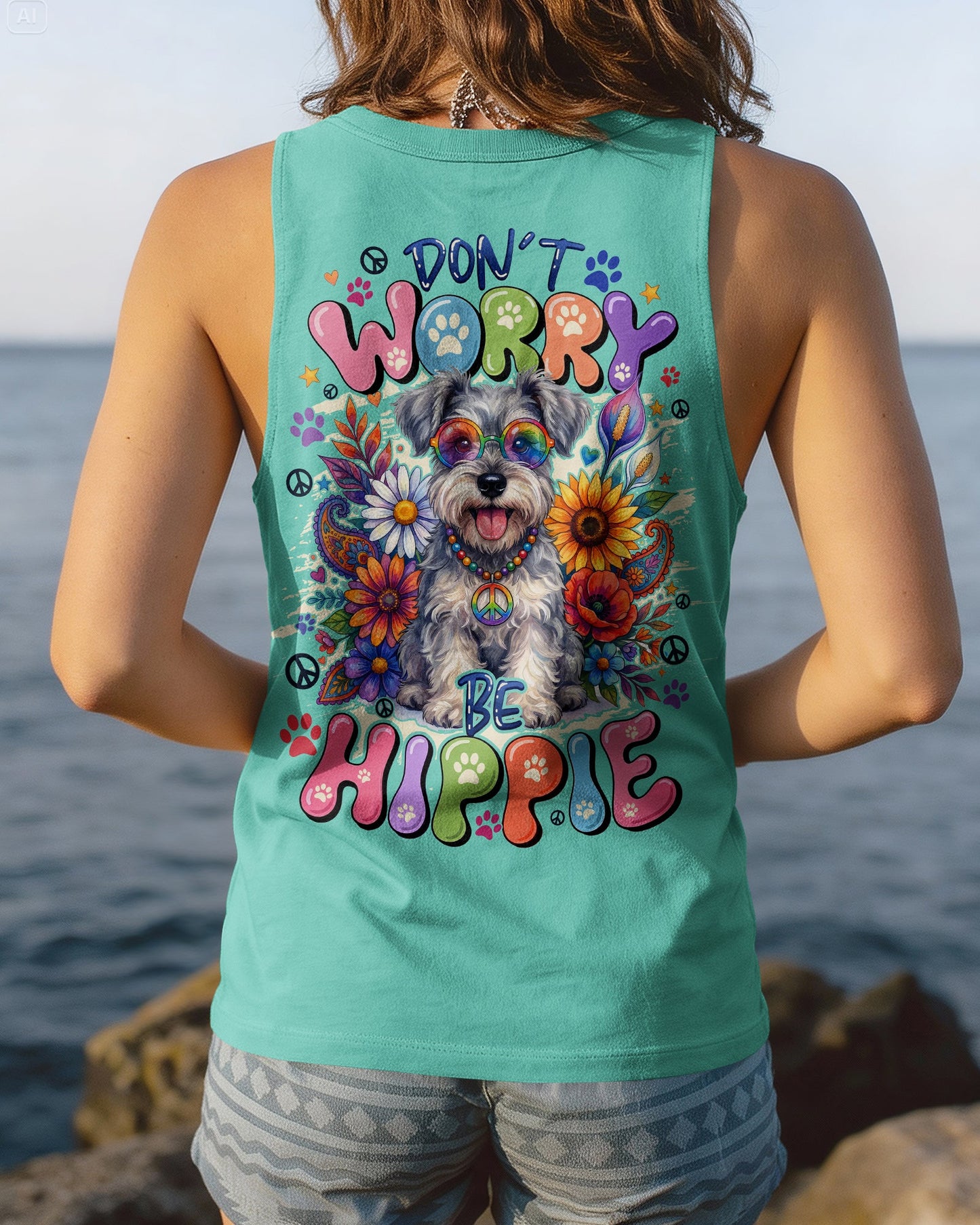 DON'T WORRY BE HIPPIE SCHNAUZER DOG ALL OVER PRINT - TYQY0605261