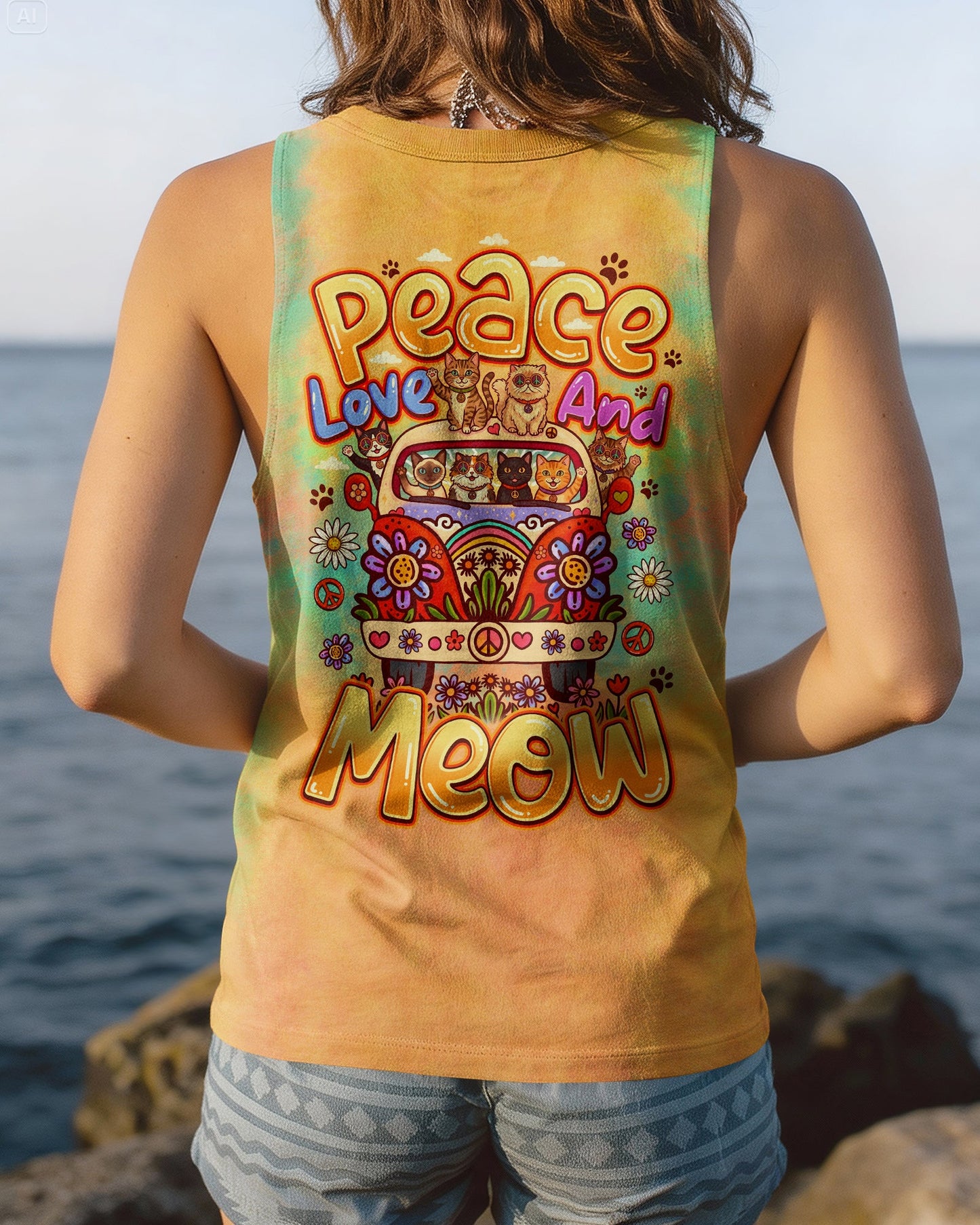 PEACE LOVE AND MEOW CATS ALL OVER PRINT - TLNO1307261